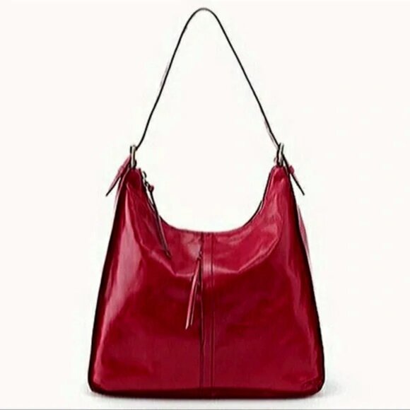 HOBO Marley Red Raspberry Burgundy Distressed Leather Shoulder Bag - Picture 1 of 10